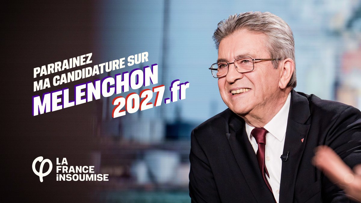Visuel officiel de la campagne de Jean-Luc Mélenchon, parrainez ma candidature sur melenchon2027.fr